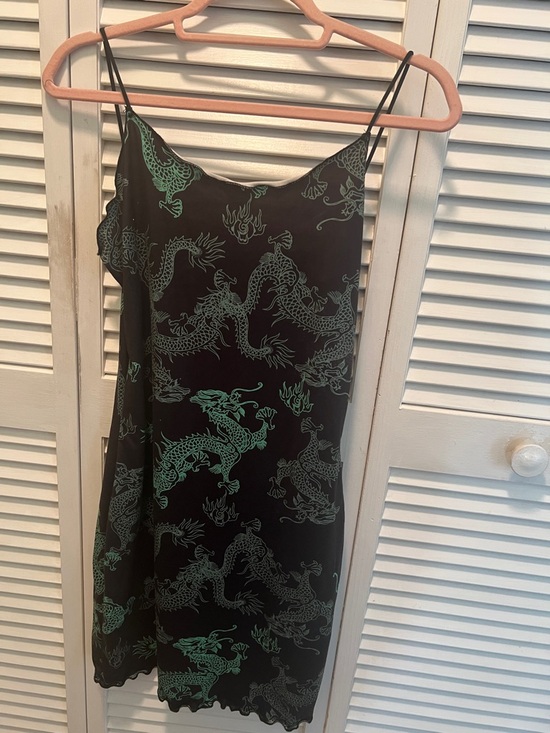 SHEIN Dresses & Skirts - #1807** Black Slip Dress with Green Dragon Print - Women's
